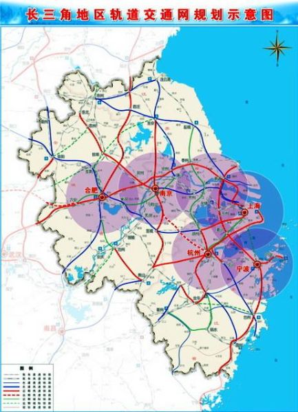 长三角地区轨道交通网规划示意图 资料来源:《长江三角洲地区交通